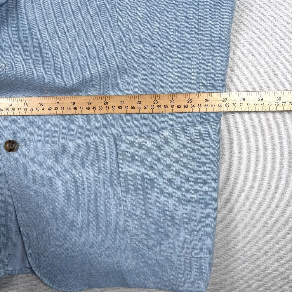 Stafford Linen & Cotton Blazer Mens Size 54L Blue Herringbone Double Vented